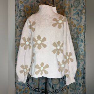 Chelsea & Theodore Cream and Tan Floral Turtleneck Sweater